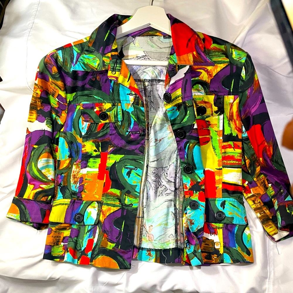 Toni Morgan Vintage Colorful abstract print lightweight jacket petite